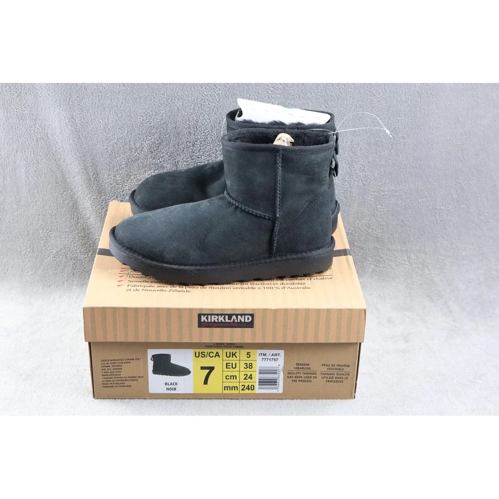Kirkland Signature Boots Womens Size 7 Black Shearling Ankle Slip On Winter